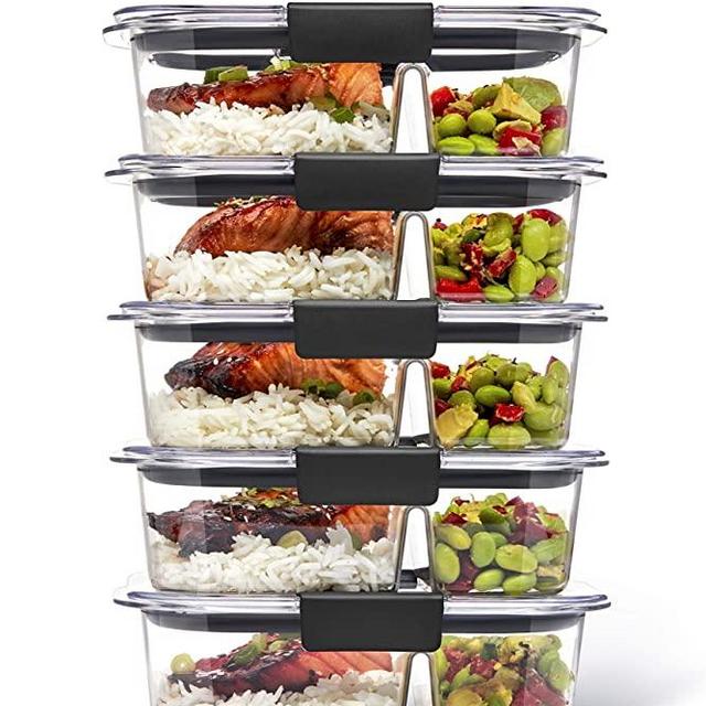 Rubbermaid Brilliance Meal Prep Containers, 2-Compartment Food Storage Containers, 2.85 Cup, 5-Pack