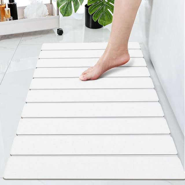 Cuckan Foldable Stone Bath Mats for Bathroom Super Absorbent Diatomaceous Earth Bath Mat Quick Dry Bath Rug Drying Mats with Non Slip Shower Rug Tub Shower Mat