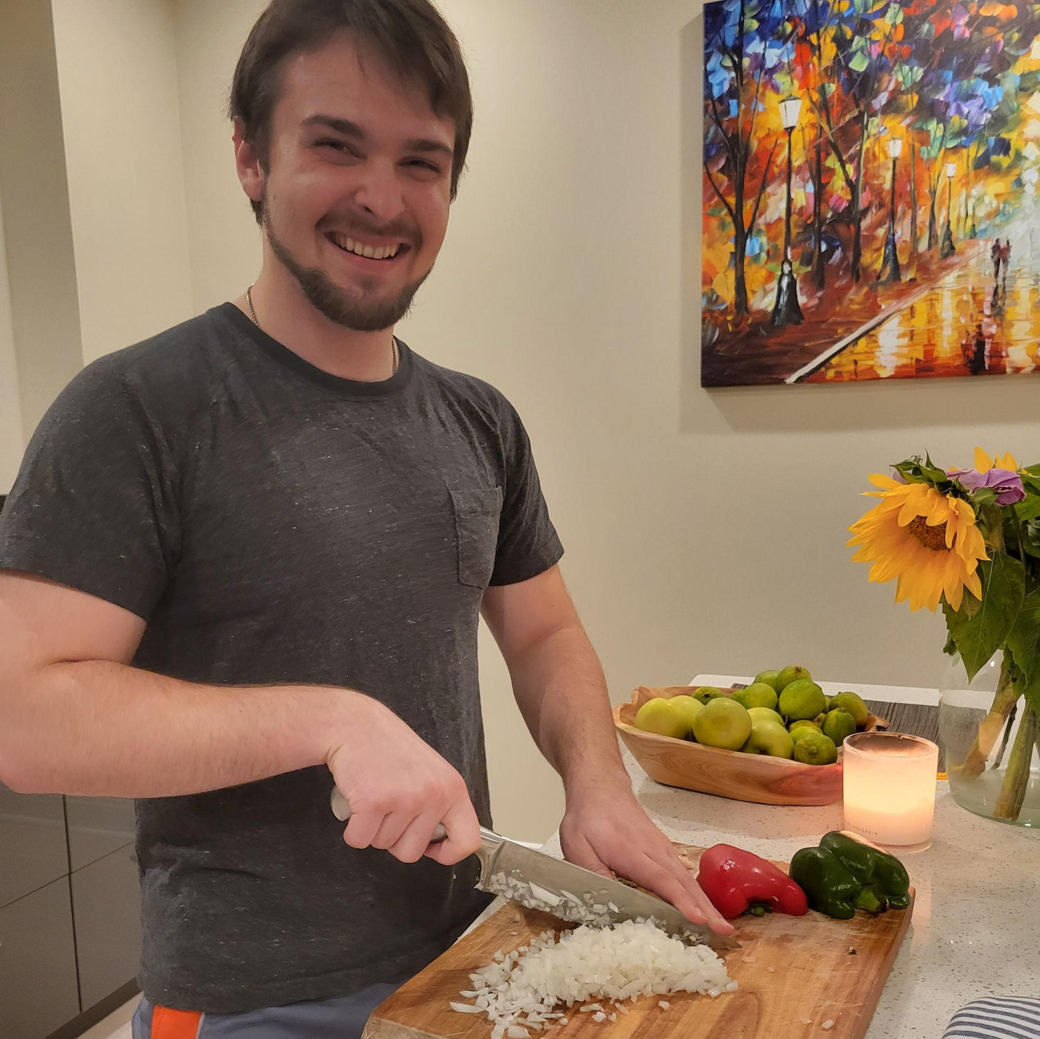 David tries his hand in the kitchen.