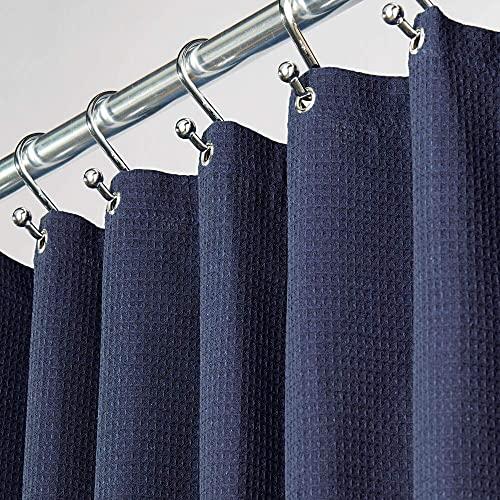 mDesign Hotel Quality Polyester/Cotton Blend Machine Washable Fabric Shower Curtain with Waffle Weave and Rust-Resistant Metal Grommets for Bathroom Showers and Bathtubs - 72" x 72" - Navy Blue