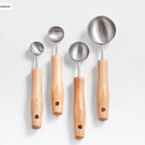 Beechwood and Stainless Steel Dry Measuring Spoons | Crate & Barrel