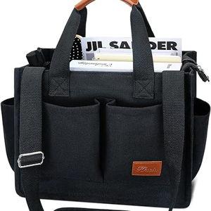KKXIU Large Canvas Tote Bag for Women with Zipper and Compartments Crossbody Work Bible Messenger Purse Bag With Pockets