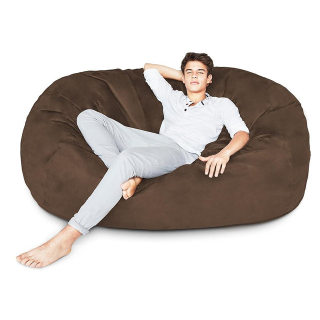 Lumaland Luxurious Giant 6ft Bean Bag Chair with Microsuede Cover - Ultra Soft, Foam Filling, Washable Large Bean Bag Sofa for Kids, Teenagers, Adults - Sack Chair for Dorm, Family Room - Brown