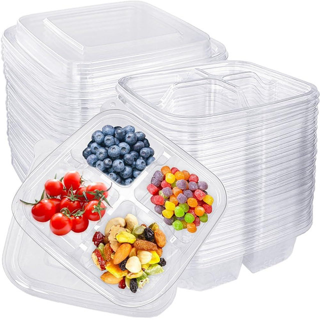 Haawooky 30 Pcs Bento Snack Containers,4 Compartment Meal Prep Lunch Containers with Lids,Food Storage Containers for School Work Travel