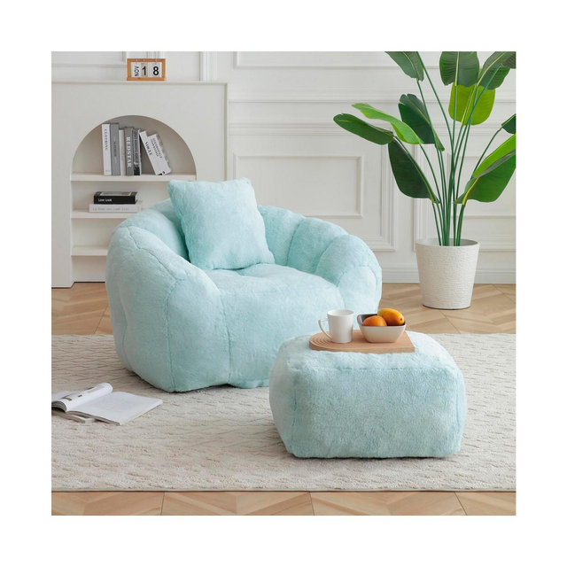 Streamdale Furniture Giant Faux Fur Bean Bag Chair with Footstool