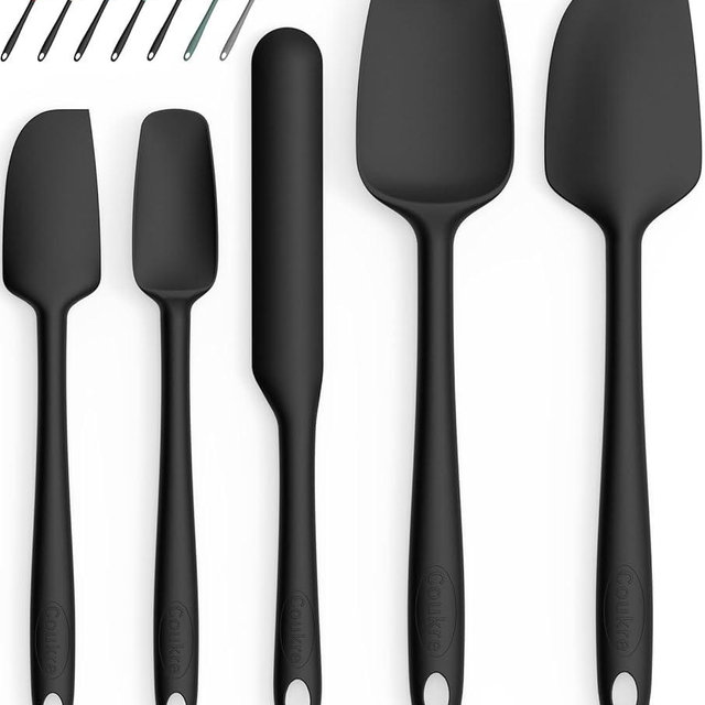 Coukre Silicone Spatula Set of 5,High Temperature Resistant, Food Grade Silicone, Dishwasher Safe, for Baking, Cooking (Pure Black)