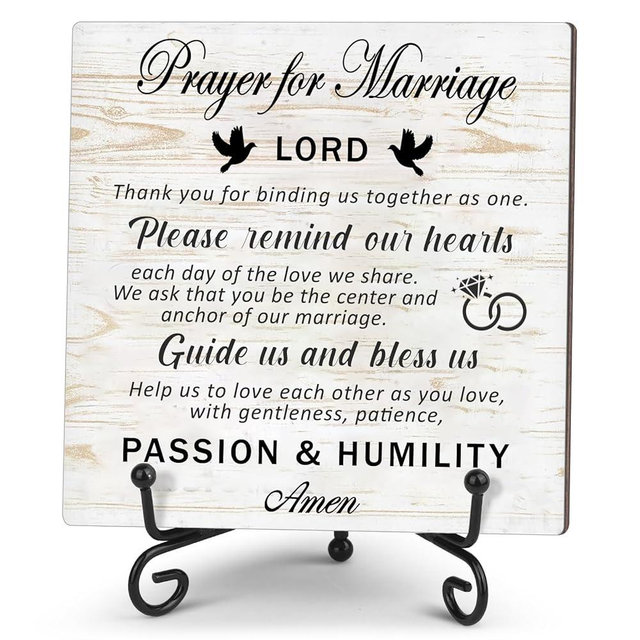 GlamGeimzy Prayer for marriage Wedding sign Marriage blessing Gifts for Wedding Couples Valentines Christmas Home decor Wood plaque sign with stand (5.5" x 5.5")