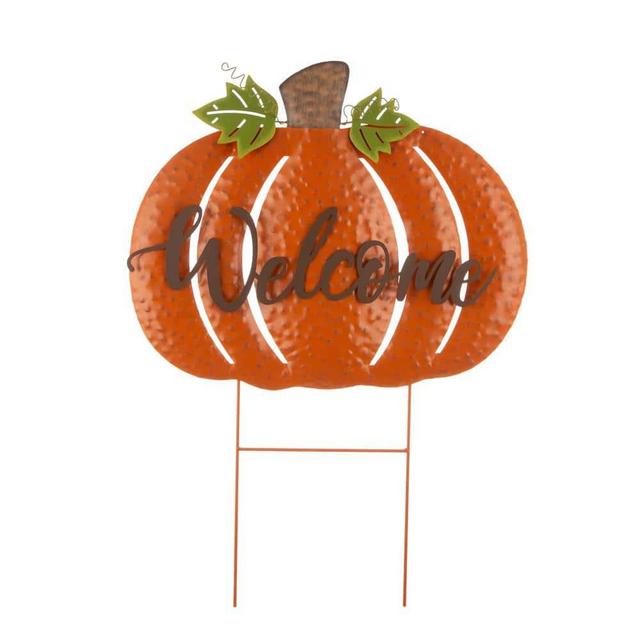 Glitzhome 29.72 in. H Fall Metal Pumpkin Yard Stake/Standing/Hanging Sign (KD, 3-Function) 2005600008 - The Home Depot
