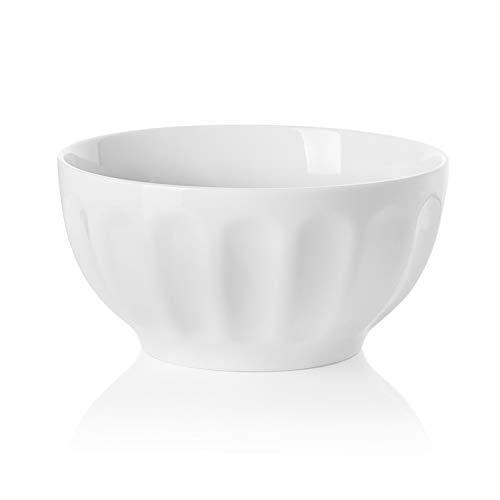 Sweese 106.000 Porcelain Fluted Bowl - 26 Ounce for Cereal, Soup and Fruit - Set of 1, white