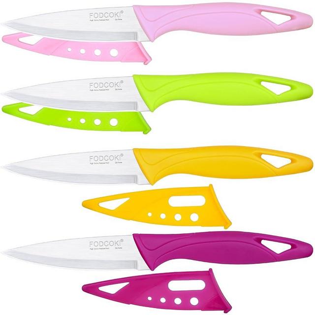 FODCOKI Paring Knife, 4 inch Fruit Paring Knives Set of 4 with Cover Sheath, Small Kitchen Sharp Peeling Cutting for Vegetable Stainless Steel