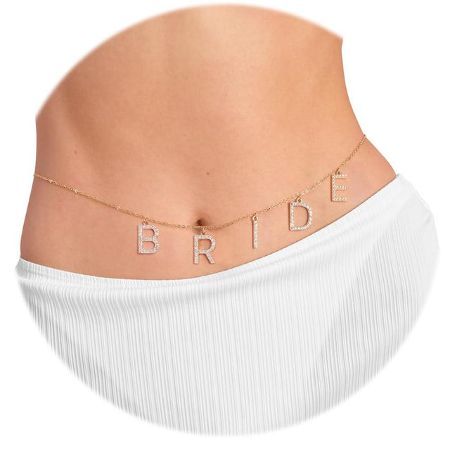xo, Fetti Bride Body Chain, Bachelorette Party Belly Chain, Bride to Be Gift, Adjustable, Non-Precious Metal, No Gemstone