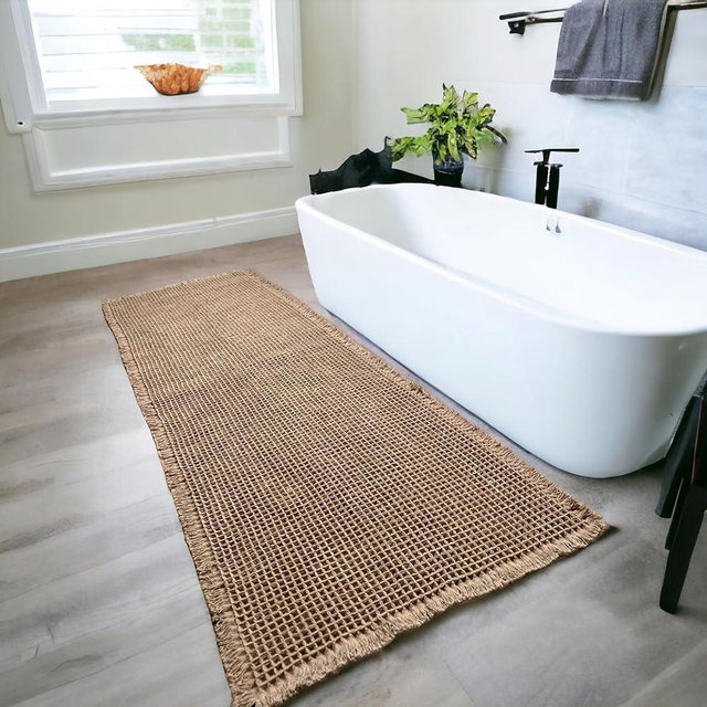 SHIMOH Waffle Bath Mat, Super Absorbent Non-Slip Bath Mats for Bathroom Floor, Machine Washable Bathroom Rugs with Tassels, Rubber Backed Bathroom Mats, Ultra Soft.(BROWN, 2'X6')
