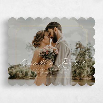 White Scalloped Wedding Save the Date - Visby Landscape Foil