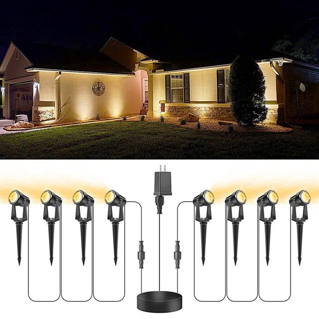VOLISUN Outdoor Uplights,Low Voltage Landscape Spotlights with Transformer and 95.34ft Cable,IP65 Waterproof,Outdoor Uplights for House,Fence ,Tree,Flags, Backyard (8 Packs, Warm White)