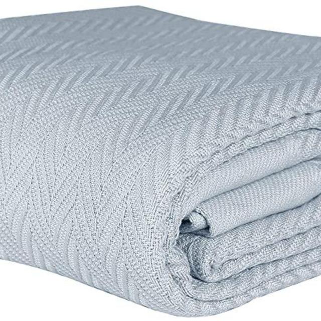 Threadmill Home Linen Herringbone Soft Breathable 100% Cotton Blanket King Size Scottish Grey