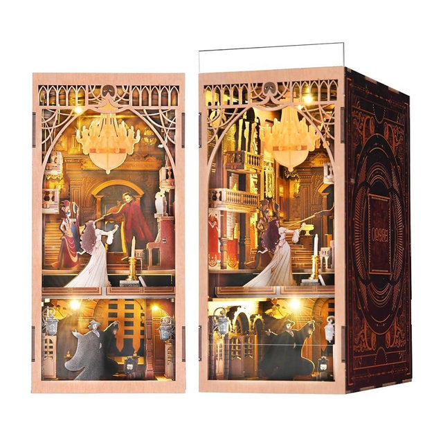 MiniCity DIY Book Nook Kit for Adults, 3D Wooden Puzzle Bookend Bookshelf Insert Decor with LED Light and Dust Cover (Phantom of The Opera)