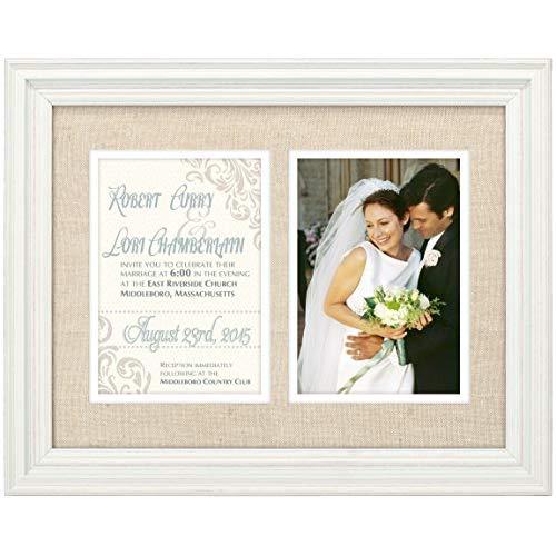 Malden International Designs Linen Invitation Washed Profile With Double Layer Linen and White Mat Picture Frame,2 Option, 2-5x7, White