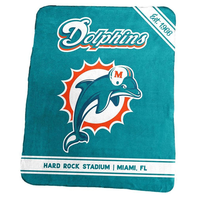 Logo Brands Pro Football Classic Fleece Throw Blanket - 50" x 60" (Miami - Dolphins Throwback)