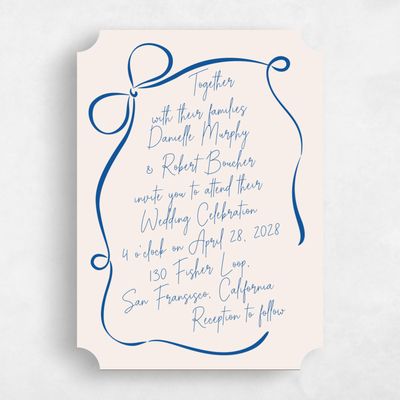 Blue Ticket Wedding Invitation - Cosette Portrait