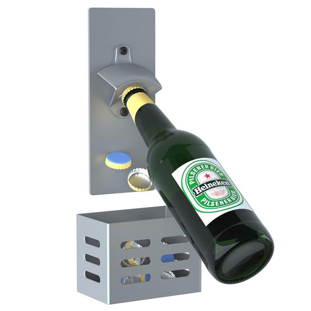 Weallbuy Magnetic Bottle Opener with Cap Catcher, Man Cave Accessories Removable Wall Mounted Beer Bottle Opener for Kitchen Fridge, Beer Gifts for Men (silver)