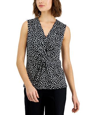 Alfani Women's Printed V-Neck Knot-Front Sleeveless Top, Created for Macy's