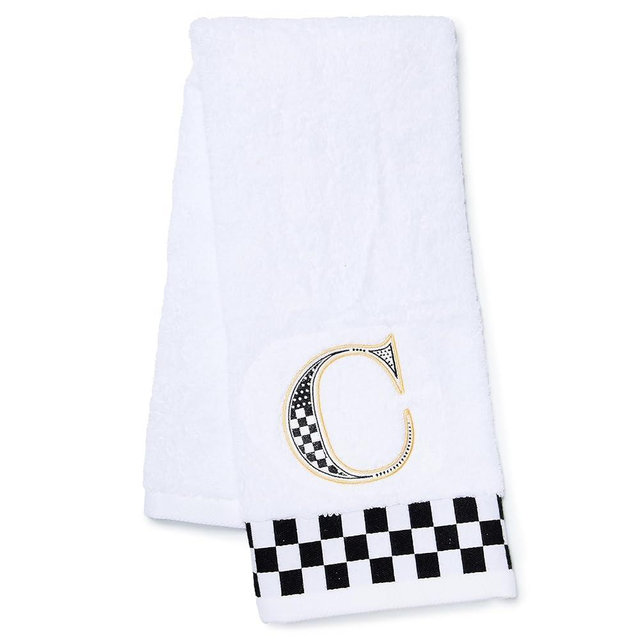 MACKENZIE-CHILDS Monogram Cotton Hand Towel, Cute Black-and-White Decorative Monogrammed Hand Towel for Bathroom or Kitchen, C