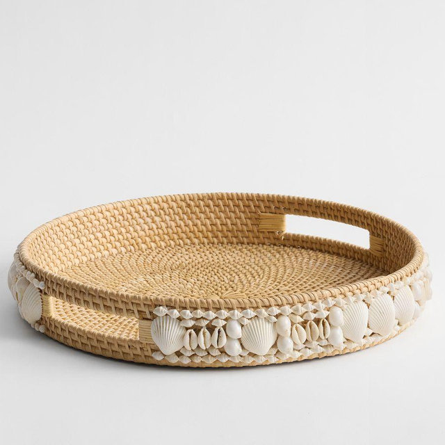 Tava Shell Handwoven Round Serving Tray - Natural Shell