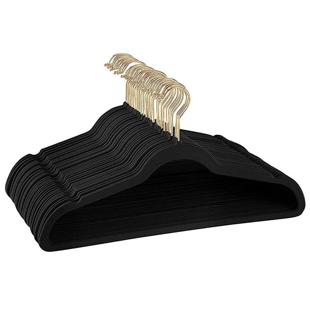 ManGotree Adult Velvet Hangers, Coat&Suite Hangers, No-Slip Hangers, Ultra-Slim Space Saving Hangers, Sturdy&Durable Clothes Hangers, 360 Swivel Golden-Plated Hook, 36 Pack (Black)