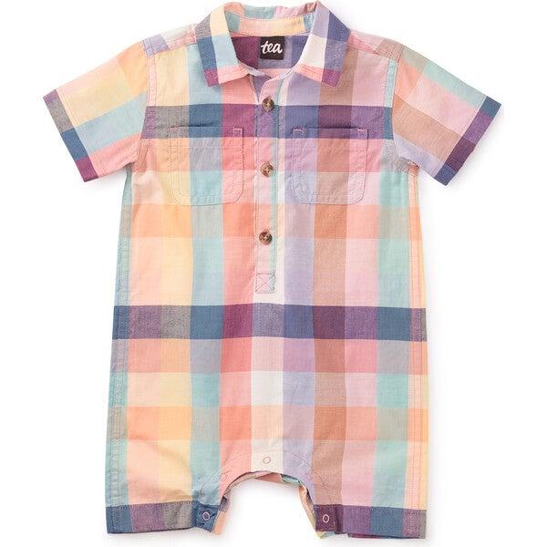 Plaid Buttoned Baby Romper, Feliz Familia Plaid