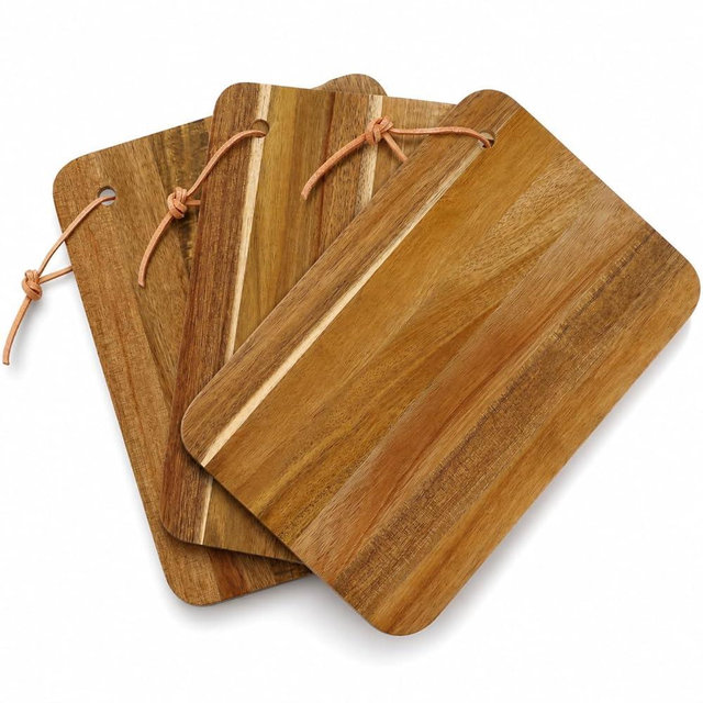 Small Wooden Cutting Boards for Kitchen, Acacia Wood Cutting Board Set of 3, 9.8 x 7.1 Inch Mini Chopping & Charcuterie Boards with Hanging Rope for Fruit, Cheese, Bread and Sandwiches