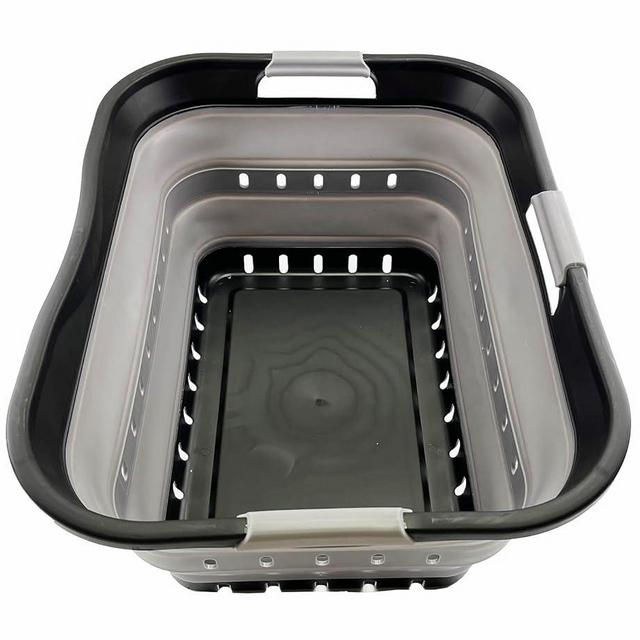 SAMMART 42L (11 gallon) Collapsible Plastic Laundry Basket - Foldable Pop Up Storage Container/Organizer - Portable Washing Tub - Space Saving Hamper/Basket (Black/Alloy Grey)