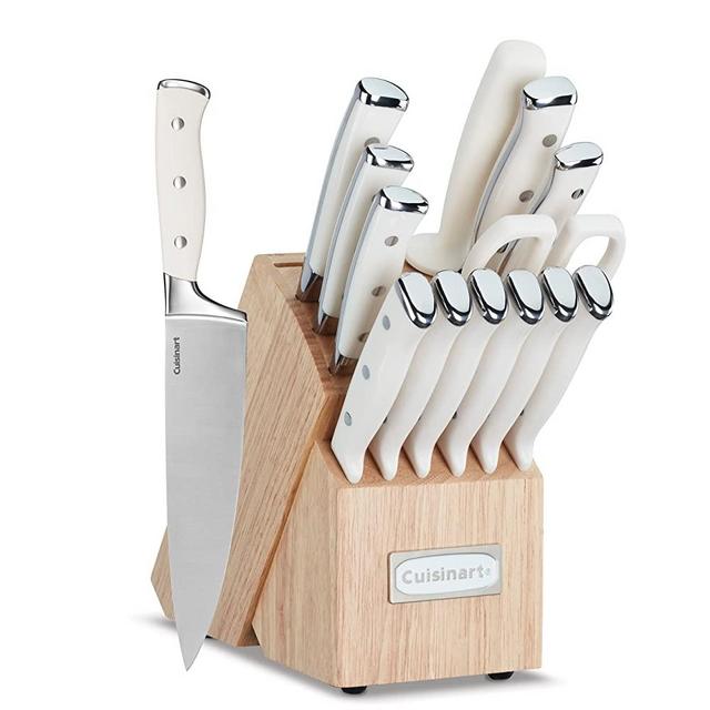 Cuisinart C77CTR-15P Classic Forged Triple Rivet, 15-Piece Knife Set with Block, Superior High-Carbon Stainless Steel Blades for Precision and Accuracy, Natural