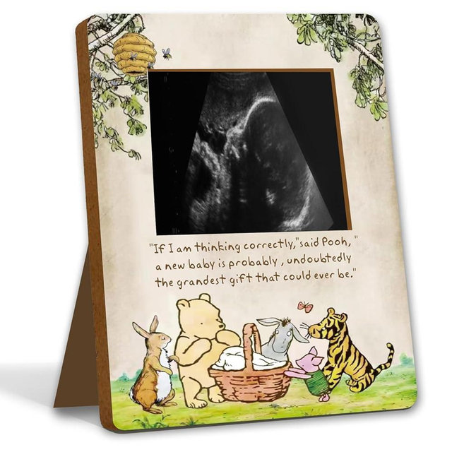 Unbala Winnie Baby Shower Decorations Ultrasound Picture Frame Wooden Pregnancy Milestone Sign Keepsake Gifts For Gender Reveal