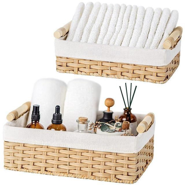 GRANNY SAYS Wicker Baskets with Liner, Rattan Baskets Organizer for Shelves, Small Decorative Wicker Baskets for Home Decor, Back of Toilet Bathroom Storage Basket for Bathroom Organizing, Set of 2