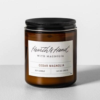 6.5oz Glass Candle Cedar Magnolia - Hearth &#38; Hand&#8482; with Magnolia