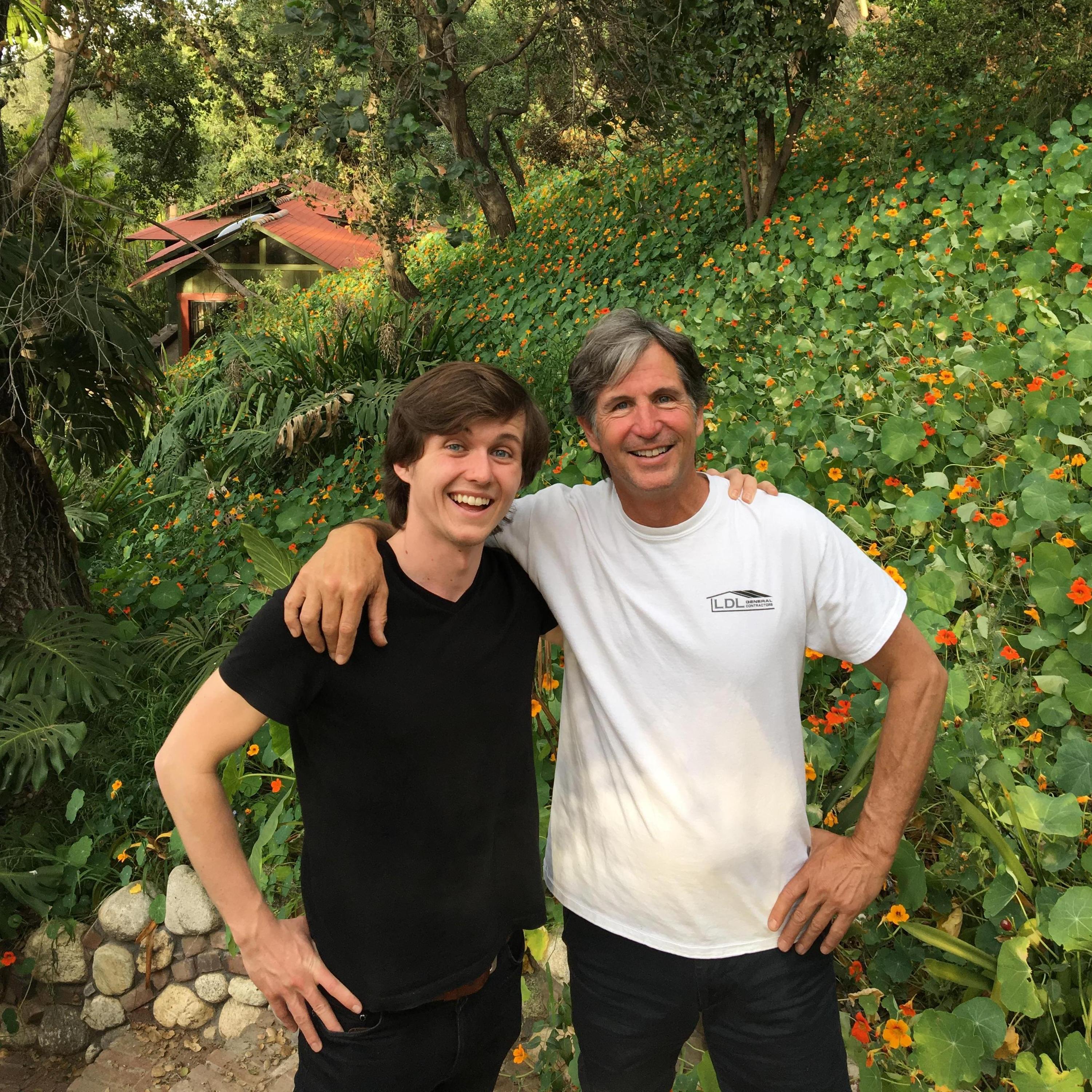 Evan and Joe among the nasturtium on The Hill in South Pasadena.