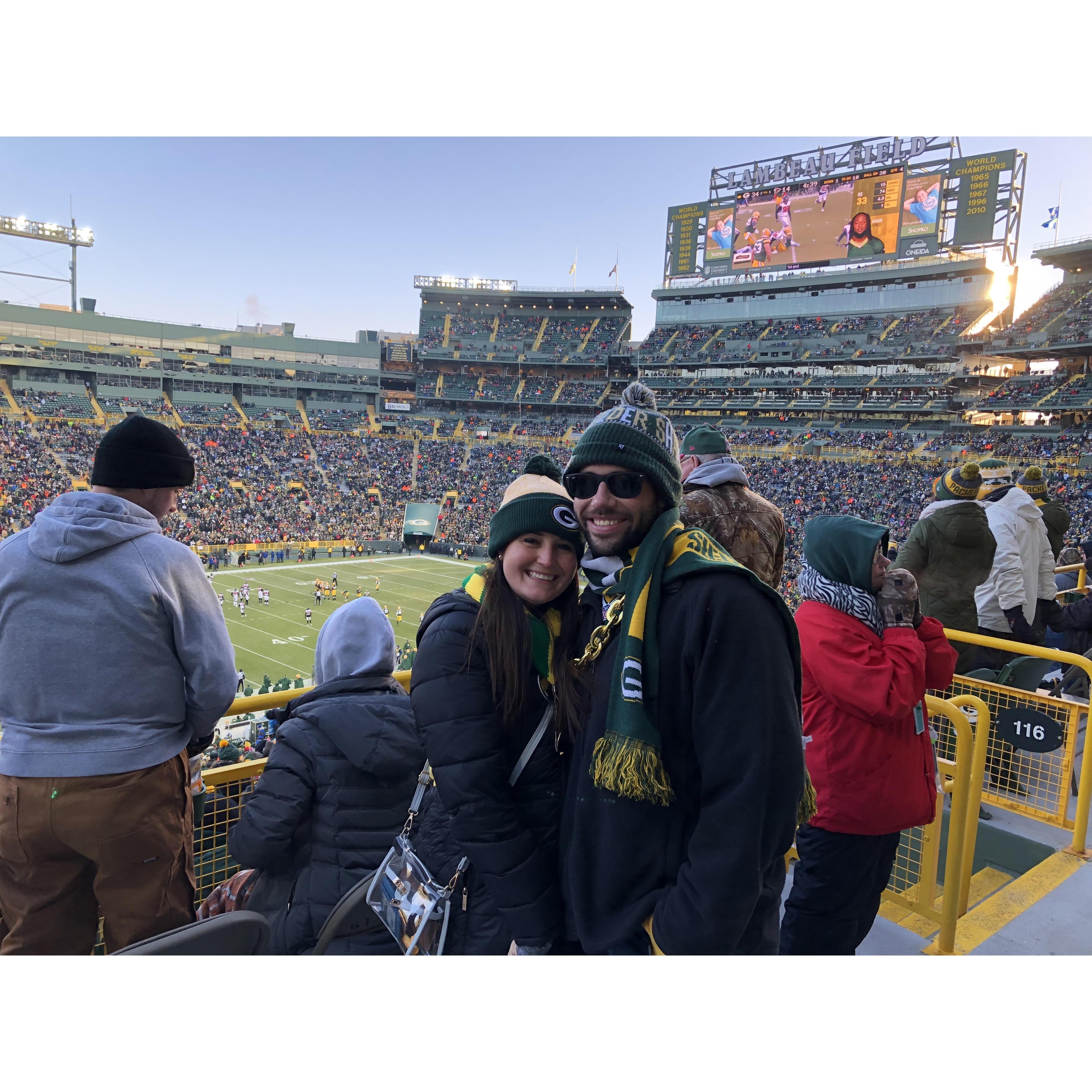 Kacey's first NFL game in Green Bay, Wisconsin