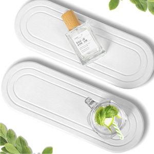 2PCS Water Absorbing Stone Tray, Fast Drying Diatomite Stone Sink Tray, Water Absorbent Diatomite Coasters, Stones Soap Trays for Kitchen Sink, Bathroom Counter Hand Soap Dish & Holders