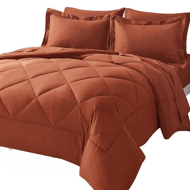 CozyLux King Comforter Set with Sheets 7 Pieces Bed in a Bag Burnt Orange All Season Bedding Sets with Comforter, Pillow Shams, Flat Sheet, Fitted Sheet and Pillowcases