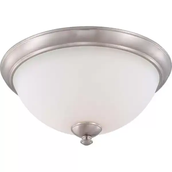 3-Light Flush Mount Brushed Nickel Fixture with Frosted Glass Shade