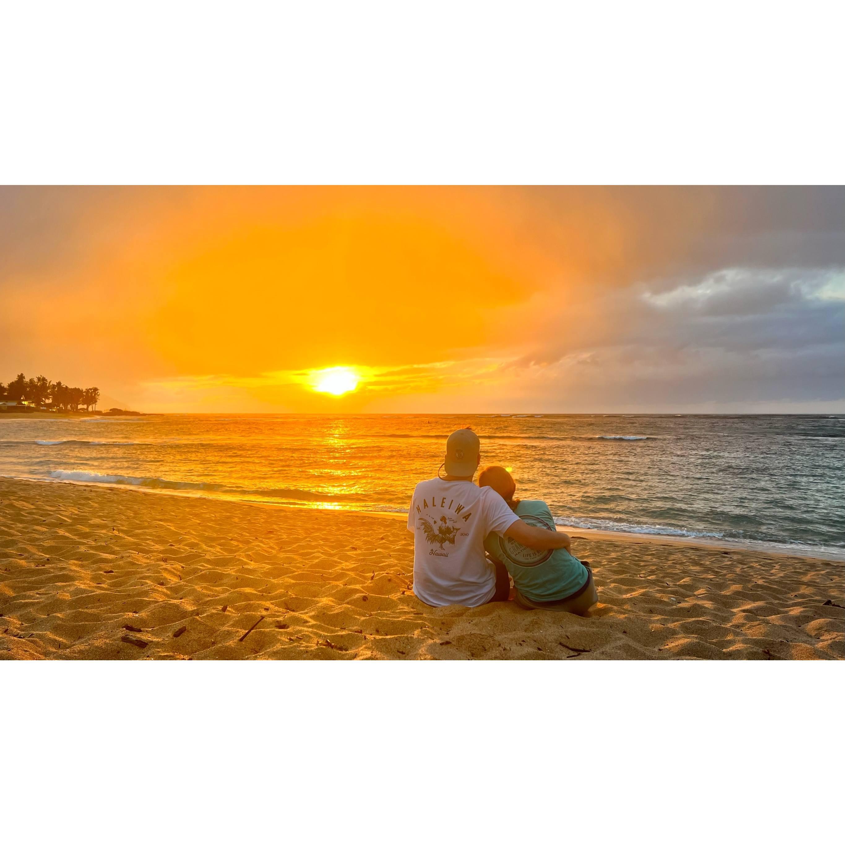 Enjoying the sunset on the North Shore of Oahu