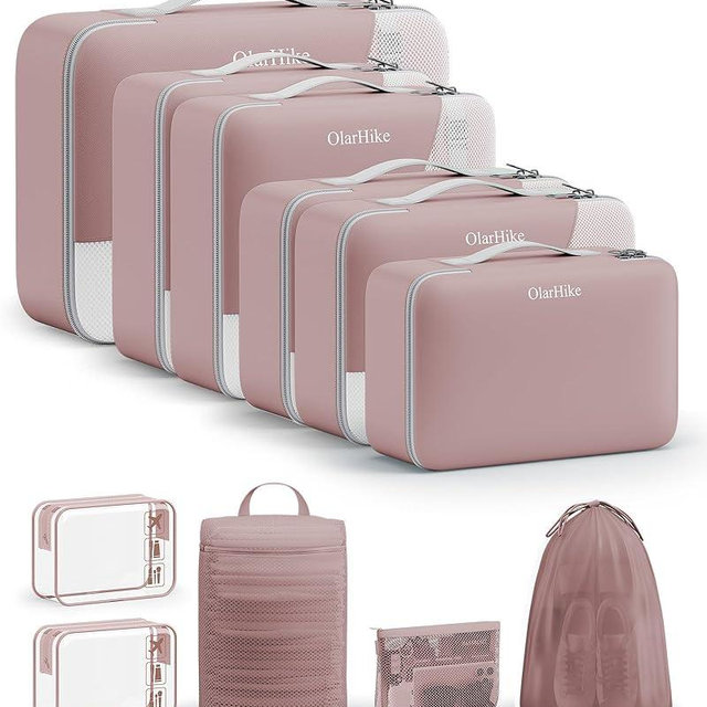 11 Set Packing Cubes for Travel,Gifts for Women Mom Kids, TSA Approved Bags for Makeup,Cosmetic,Toiletry, Suitcase Organizers for Checked Luggage,Cruise Essentials,Airplane Accessories,Light Coral Red