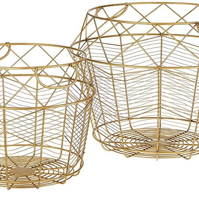 Amazon Brand - Rivet Modern Tall Geometric Wire Baskets, Set of 2, 13.25"H and 10.75"H, Gold