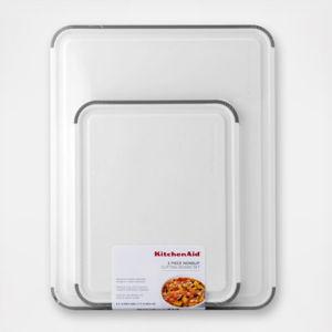 KitchenAid Classic Nonslip 2 Piece Plastic Cutting Board, Set of 2, White