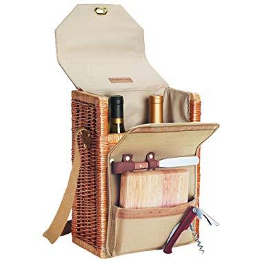 Picnic Time Corsica Insulated Wine Basket with Wine and Cheese Accessories