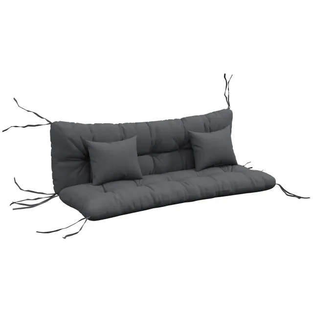 Outsunny 59" Tufted Bench Cushions & Throw Pillows, Replacement Bench Seat Pad, Back & 2 Pillows for Outdoor Furniture, Charcoal Gray