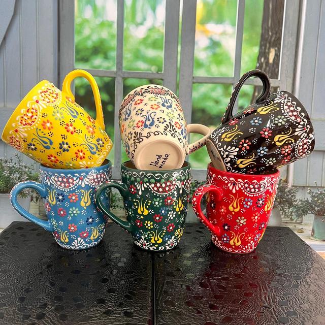 Handmade Ceramic Coffee Mug,Flower Design Big Mug,Handpainted Colorful Ceramic Coffee Mug,Mothersday Gift,Chiristmas Gift,Turkish Coffee Mug