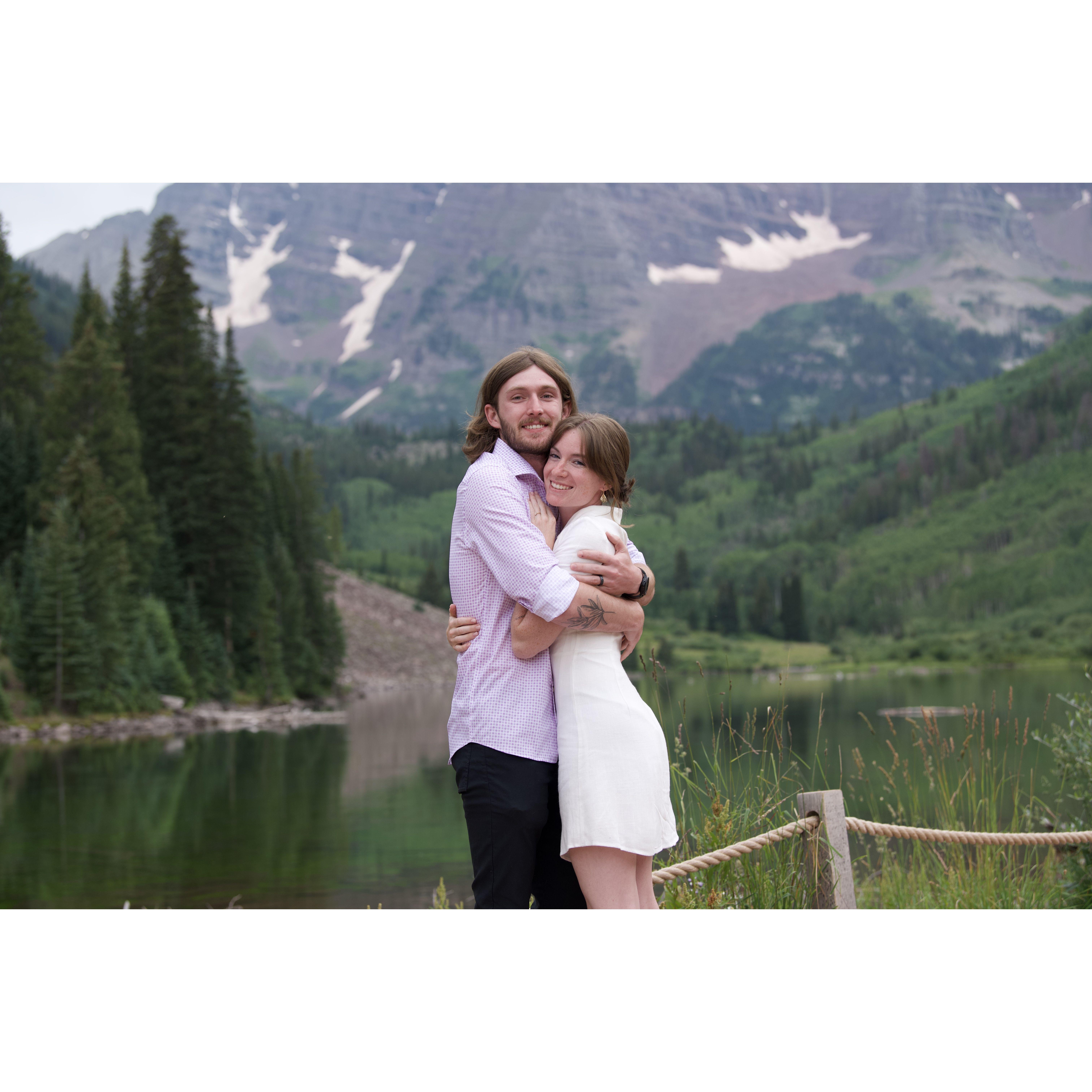 Maroon Bells engagement photo shoot by Sage's mom.