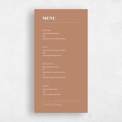 Camel, Brown Wedding Menu - Valier