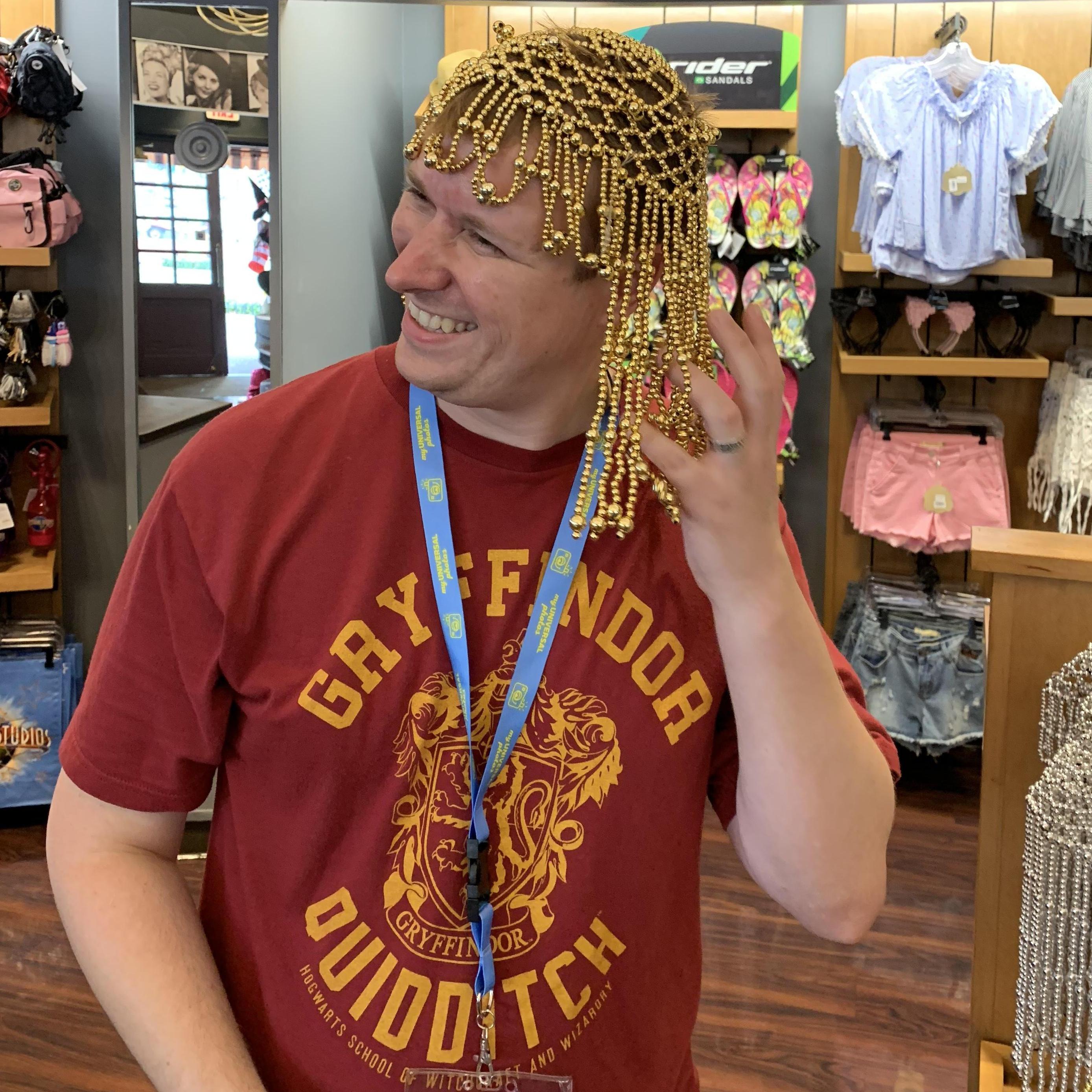 Having fun with of course a beaded wig at Universal.